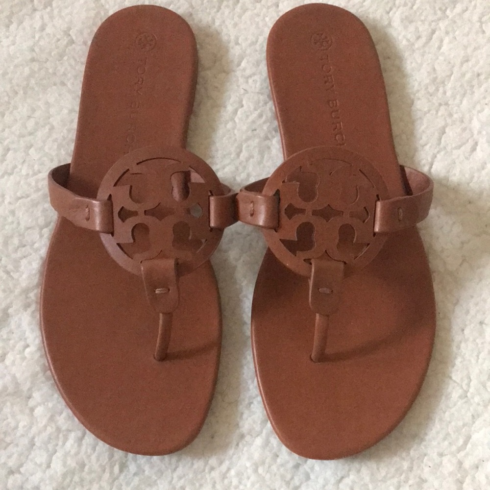 Tory Burch | Soft Miller Logo Bourbon Miele Leather Sandal Size 8.5